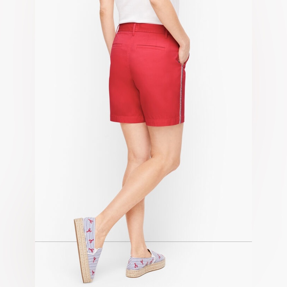 NWT Talbots 7” Relaxed Chino Shorts with Side Stripe Size 14 in Patio Red